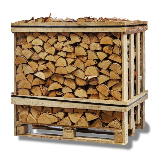 A pallet of kiln-dried birch firewood logs